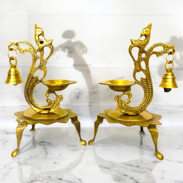 COPRASIA Handcrafted Peacock Brass Diya – Traditional Indian Oil Lamp for Puja & Home Decor