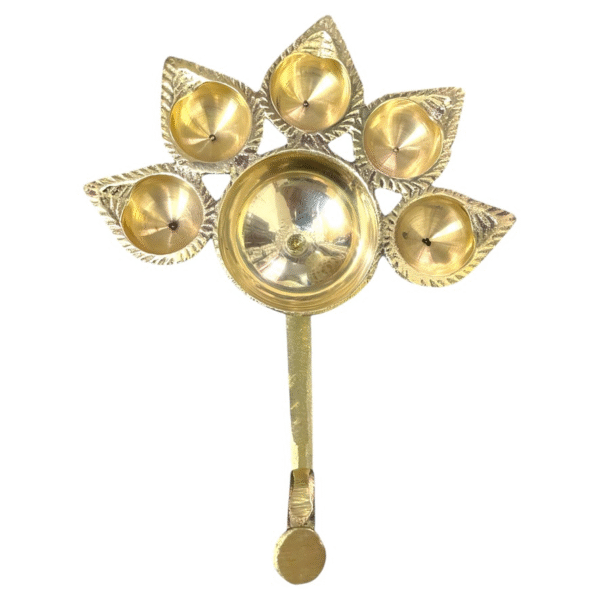 COPRASIA Brass Paanch Aarti Diya – 5-Wick Traditional Puja Lamp for Temple & Festivals - Image 2