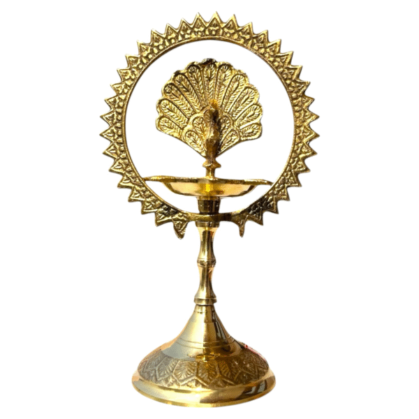 COPRASIA Brass Kerala Fancy More Kiran Diya – Traditional Peacock Oil Lamp for Puja & Home Decor - Image 2
