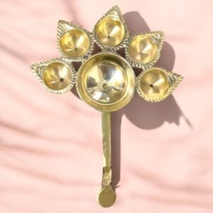 COPRASIA Brass Paanch Aarti Diya – 5-Wick Traditional Puja Lamp for Temple & Festivals