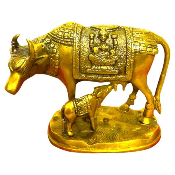 COPRASIA Brass Kamadhenu Mata Idol (15 cm) – Sacred Cow with Calf Statue for Puja, Vastu & Home Decor - Image 2