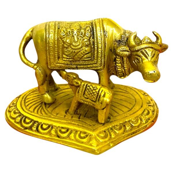 COPRASIA Brass Kamadhenu Mata Idol (10 cm) – Sacred Cow with Calf Statue for Puja, Vastu & Home Decor - Image 2