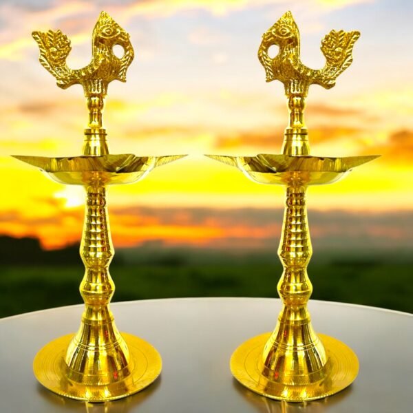 COPRASIA Brass Kerala Fancy Cock Diya – Traditional Peacock Oil Lamp for Puja & Home Decor