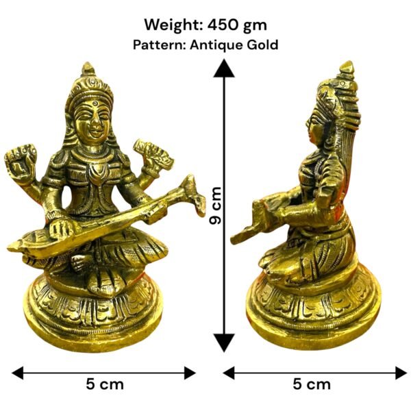 COPRASIA Brass Saraswati Idol – Goddess of Wisdom and Arts for Puja & Home Temple - Image 6