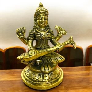 COPRASIA Brass Saraswati Idol – Goddess of Wisdom and Arts for Puja & Home Temple