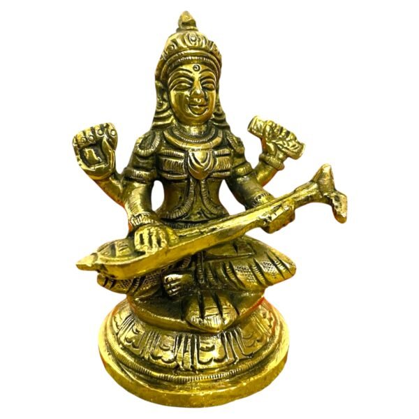COPRASIA Brass Saraswati Idol – Goddess of Wisdom and Arts for Puja & Home Temple - Image 2