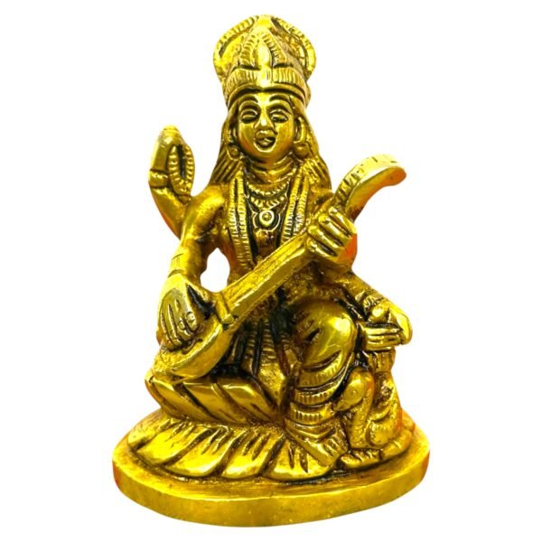 COPRASIA Brass Saraswati Idol – Goddess of Wisdom and Arts for Puja & Home Temple - Image 3