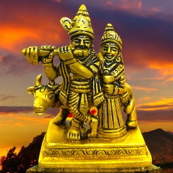 COPRASIA Brass Radha Krishna Idol – Handcrafted Statue for Puja, Home Temple & Decor