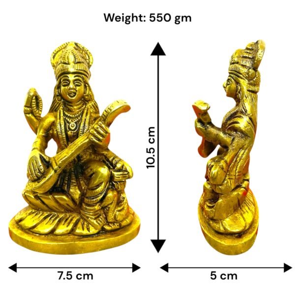 COPRASIA Brass Saraswati Idol – Goddess of Wisdom and Arts for Puja & Home Temple - Image 6