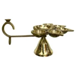 Brass Panch Aarti Diya with Handle | 5 Wick Traditional Oil Lamp for Pooja - Image 4