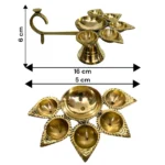 Brass Panch Aarti Diya with Handle | 5 Wick Traditional Oil Lamp for Pooja - Image 5