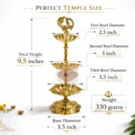 Brass Kerala Peacock Diya | Traditional 3-Step Deepam for Pooja & Home Decor - Image 2