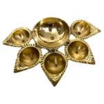 Brass Panch Aarti Diya with Handle | 5 Wick Traditional Oil Lamp for Pooja - Image 2