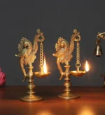 Brass Peacock on Pillar Brass Hanging Diya | Traditional Oil Lamp for Mandir - Image 2