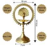 Brass Peacock Diya Stand with Sun Frame | Decorative Oil Lamp - Image 3