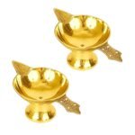 Brass Laxmi Diya Set of 2 | Traditional Lakshmi Oil Lamps for Pooja
