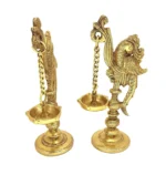 Brass Peacock on Pillar Brass Hanging Diya | Traditional Oil Lamp for Mandir
