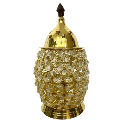 Brass Crystal Jyoti Diya with Lid | Premium Pooja Oil Lamp for Home Temple